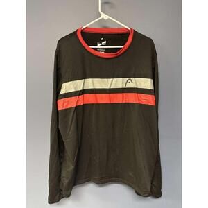 HEAD Black Red Stripe Long Sleeve Athletic Shirt Size XL Poly Spandex